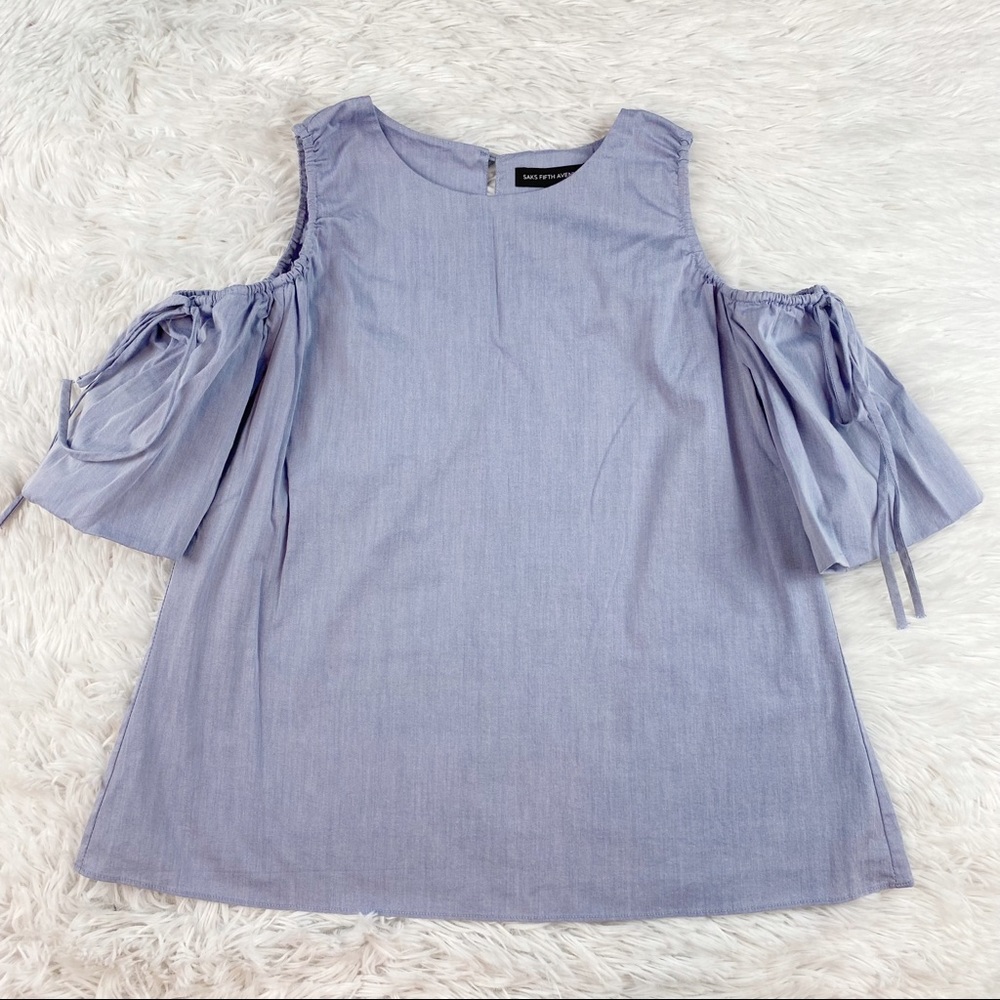 Saks Fifth Avenue short sleeve cold shoulder top blouse blue‎